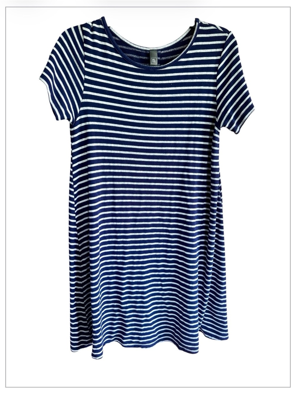 Alya Navy and White Striped Short Sleeve Top